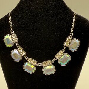 🐱 5 for $10.  Silvertone Necklace w/Crystals & Lt. Blue Stones